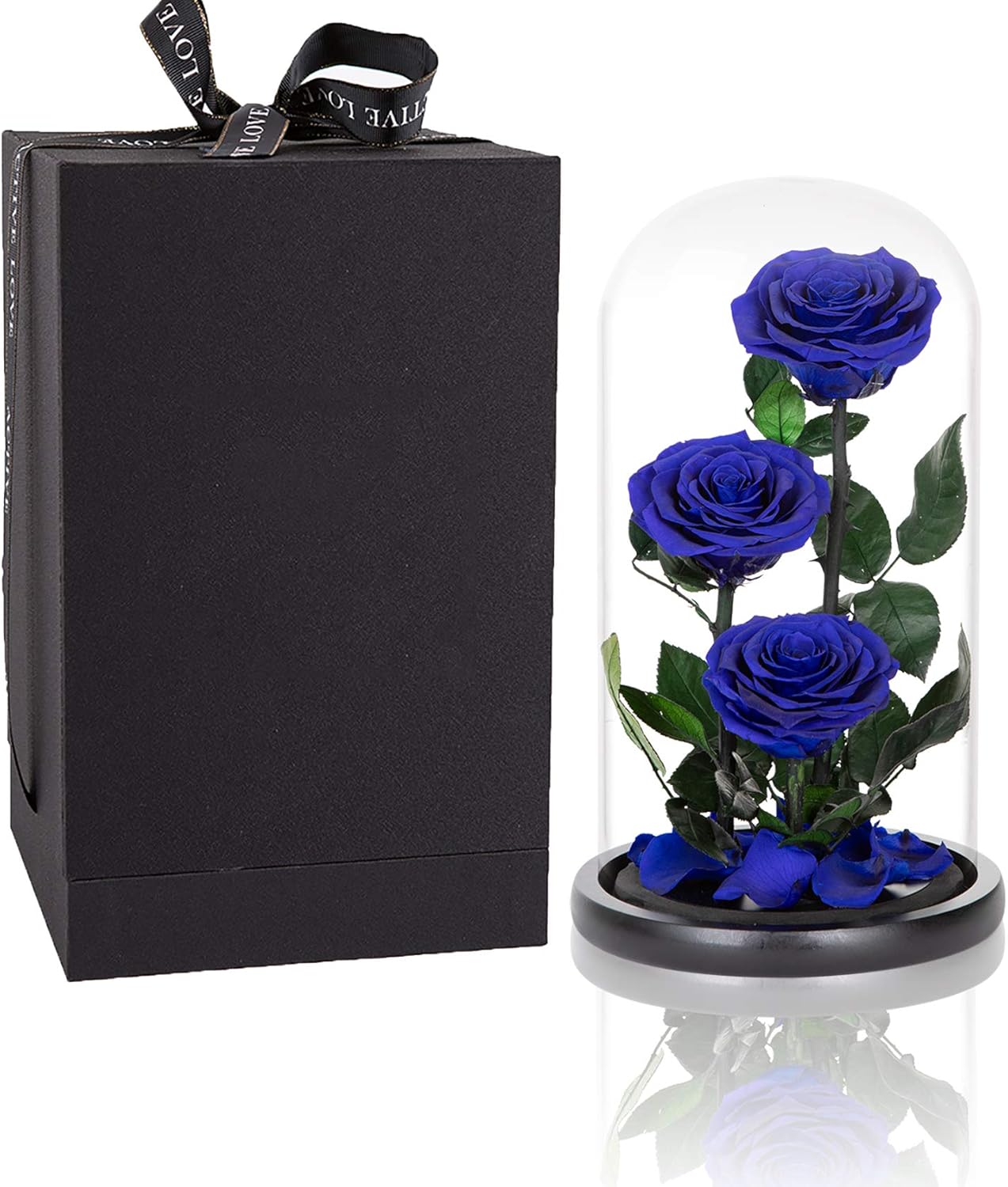 Preserved Roses Handmade Preserved Real Rose in Glass Dome, Blue Rose Never With...