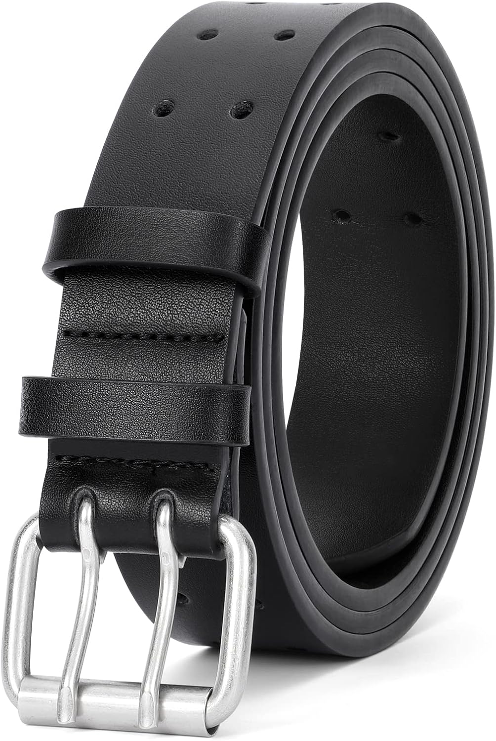 JASGOOD Men Double Prong PU Leather Belt Casual Work Heavy Duty Belt Double Grom...