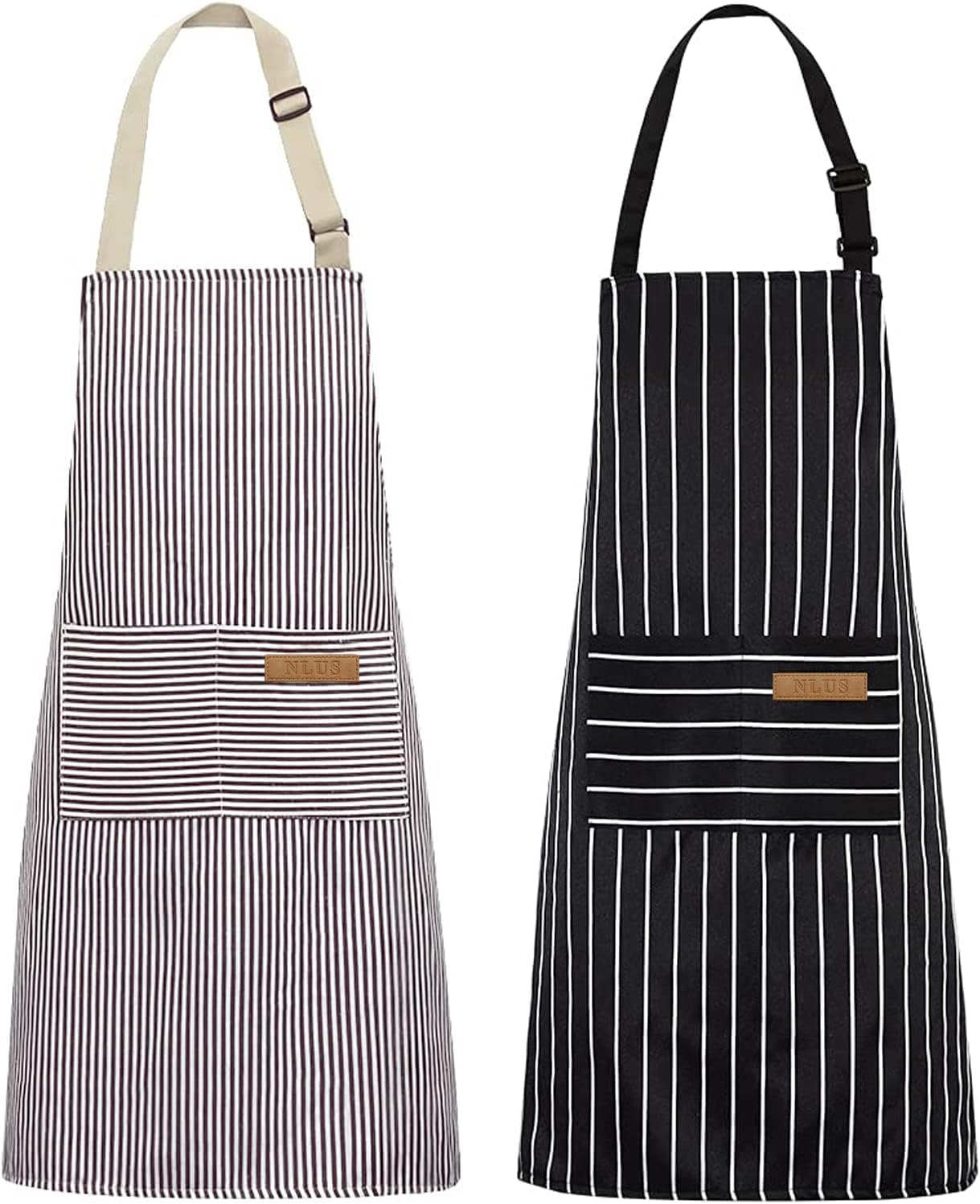 NLUS 2 Pack Kitchen Cooking Aprons, Adjustable Bib Soft Chef Apron with 2 Pocket...
