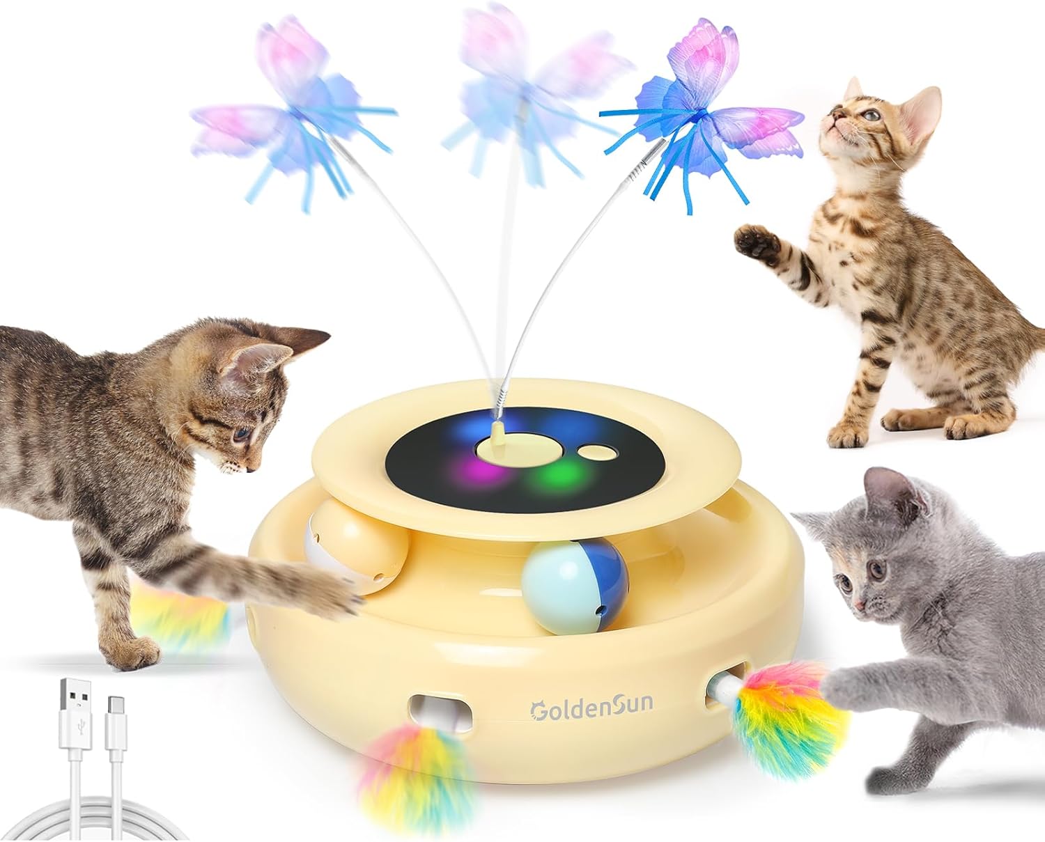 GoldenSun 3-In-1 Interactive Cat Toys for Indoor Cats Adult, Smart Cat Feather T...
