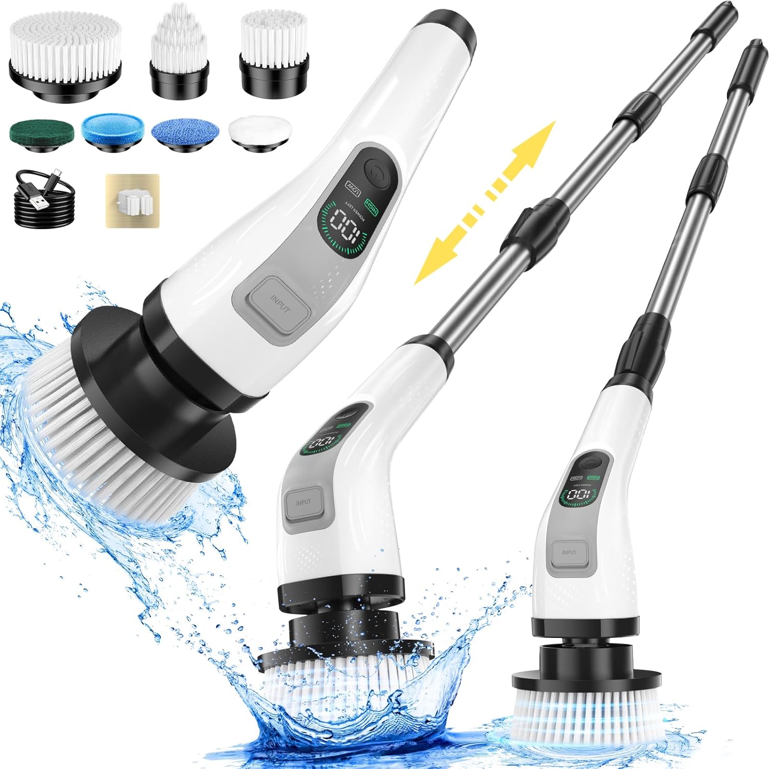 Electric Spin Scrubber, IPX7 Waterproof Power Shower Scrubber with Extension Han...