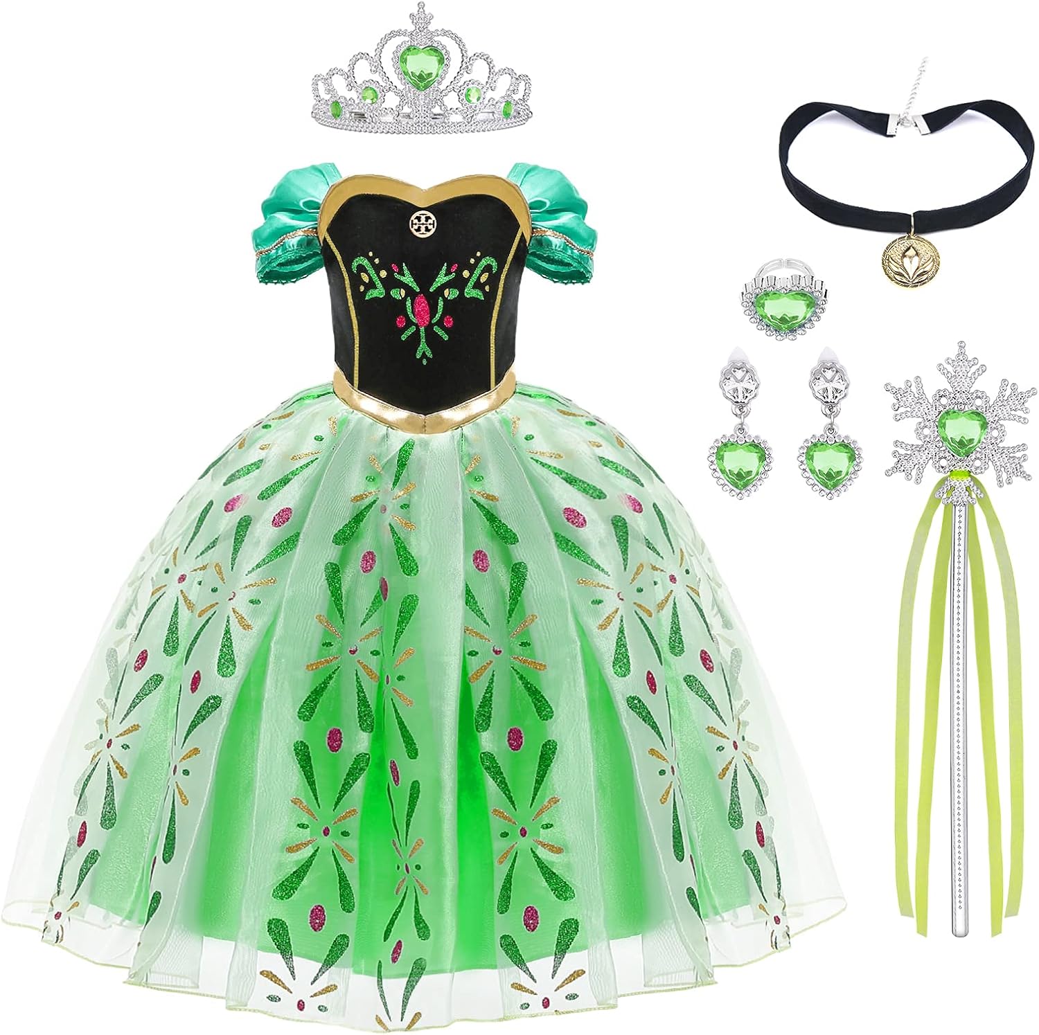 URAQT Princess Costume, Anna Princess Dress with Wand and Crown, Girls Princess...