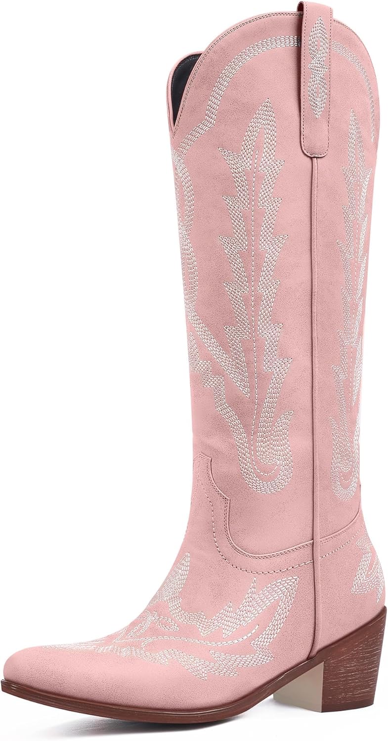 Ouepiano Cowboy Boots for Women Knee High Cowgirl Boots with Classic Embroidered...