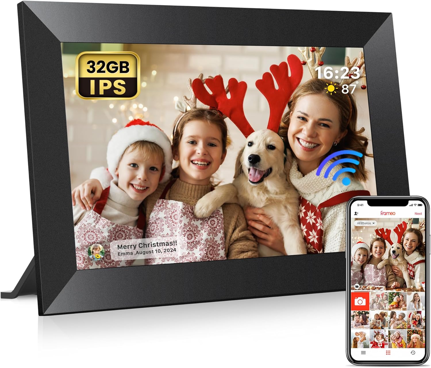 Frameo 10.1 Inch WiFi Digital Picture Frame with 32GB Memory, 1280 x 800 IPS Tou...