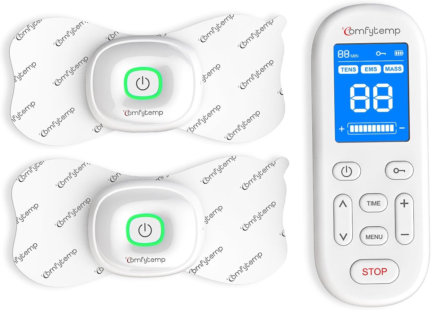 Comfytemp Wireless 3-IN-1 TENS Machine for Pain Relief with 30 Modes, 20 Intensi...