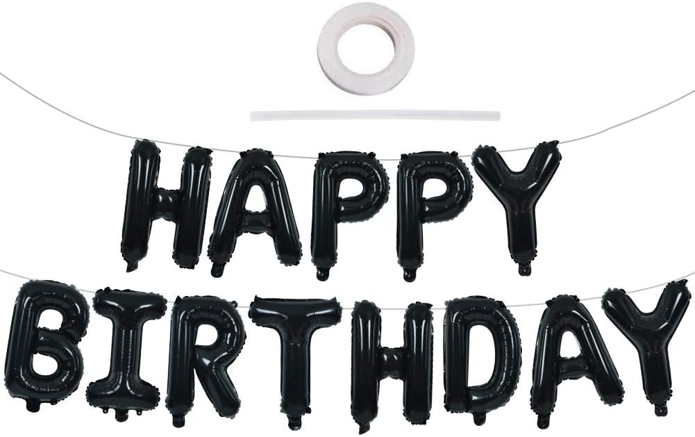 TONIFUL Black Happy Birthday Balloons Banner 16 Inch Mylar Foil Letters Birthday...