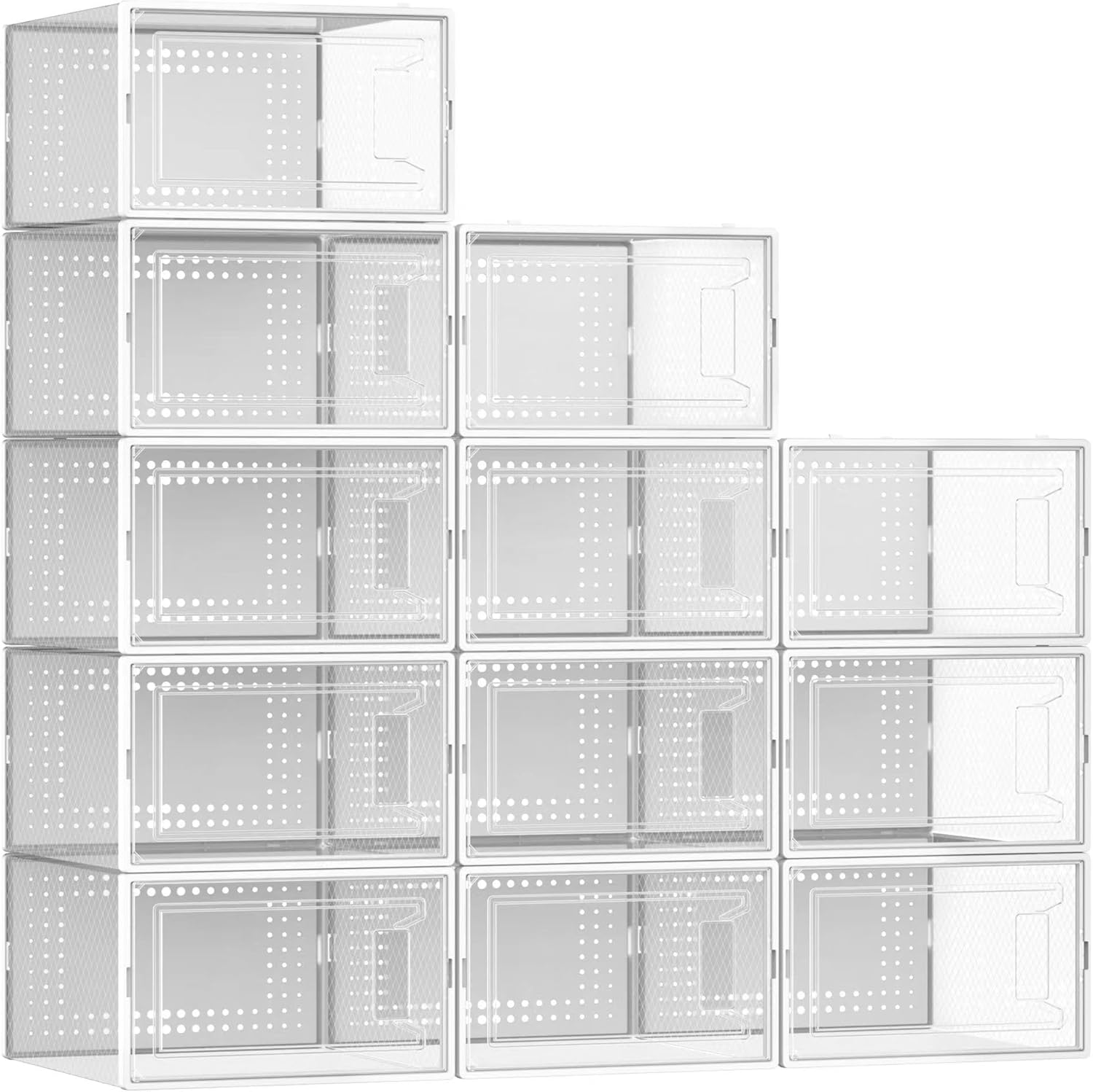 12 Pack X Large Shoe Organizer Storage Boxes for Closet, Modular Space Saving Sh...