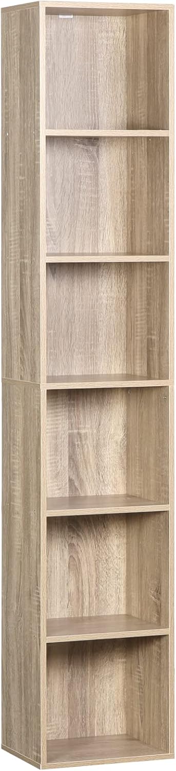 WOLTU Bookcase Wooden, Oak Book Shelf 6 Storage Cubes Unit, Tall Freestanding Bo...