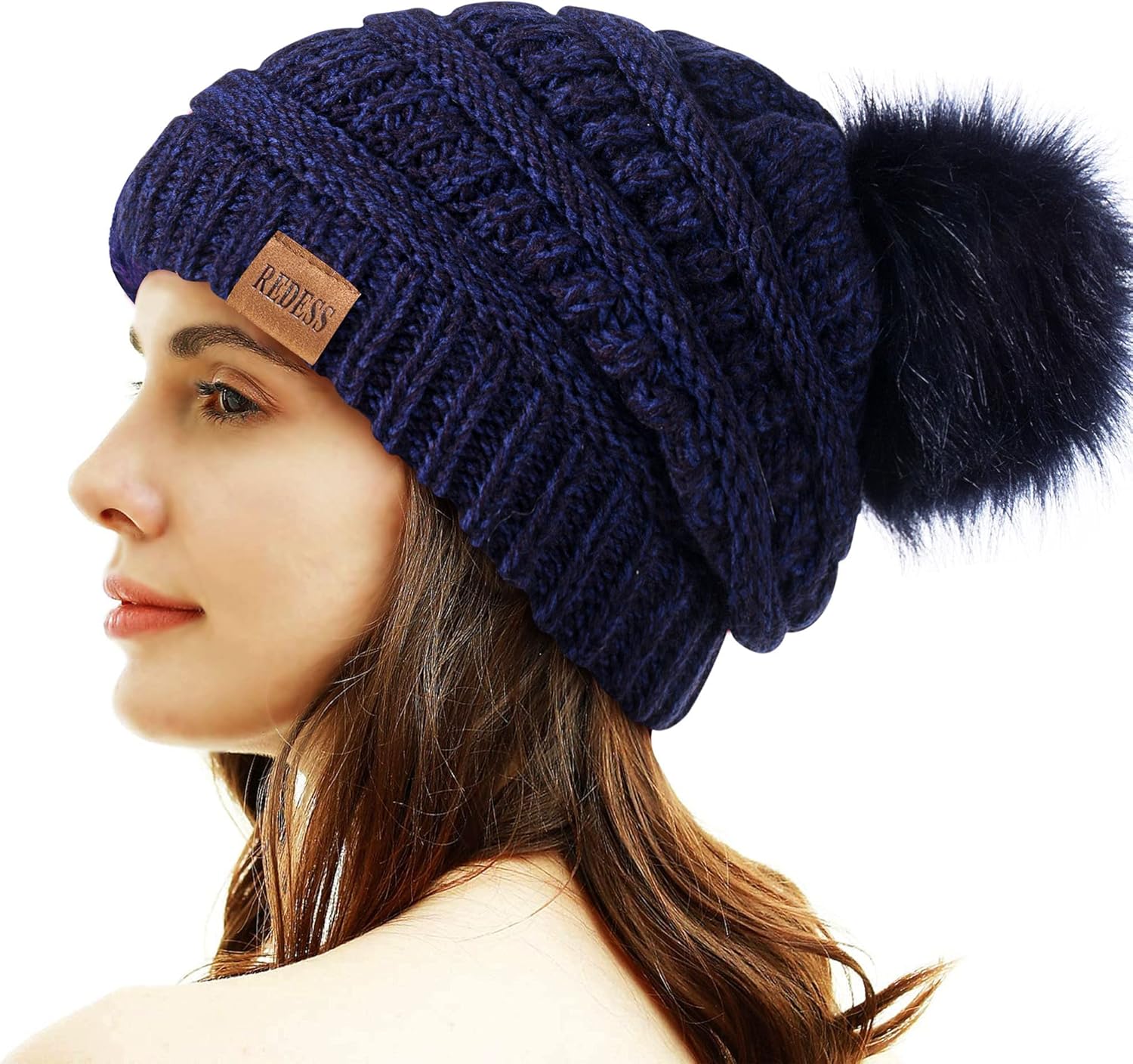 REDESS Women Winter Pom Pom Beanie Hat with Warm Fleece Lined, Thick Slouchy Sno...