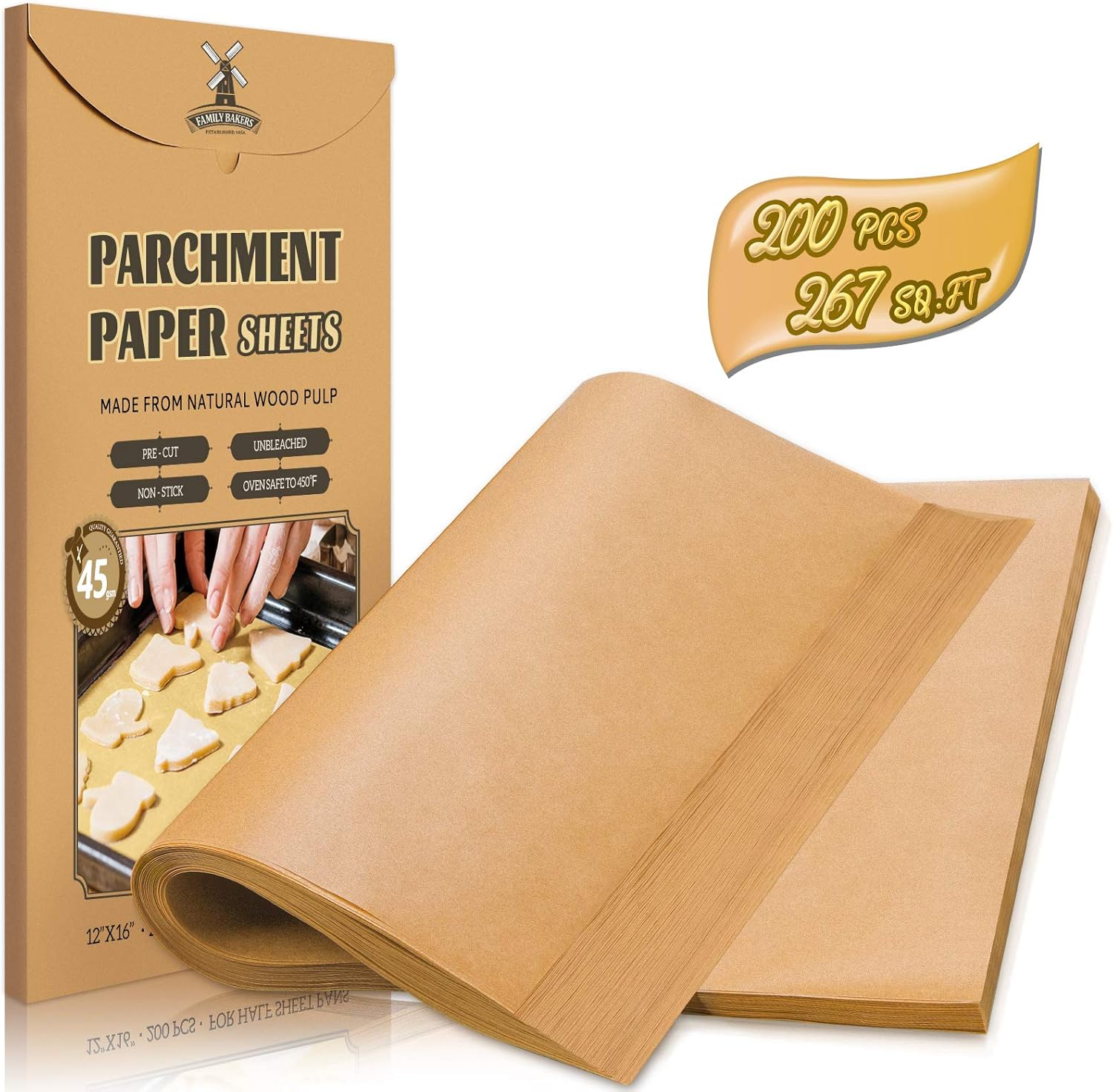 200 Pcs Unbleached Parchment Paper Baking Sheets, 12 x 16 Inch, Precut Non-Stick...