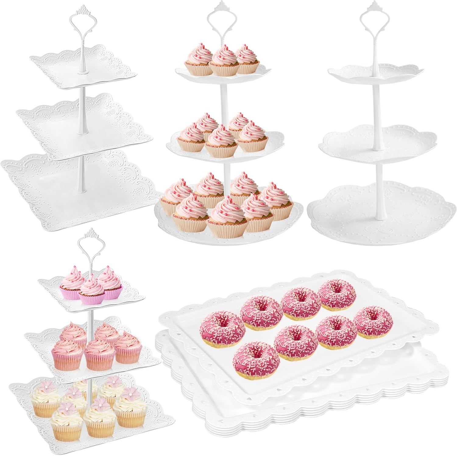 10 Pcs Cake Stand White Plastic Dessert Table Stan...