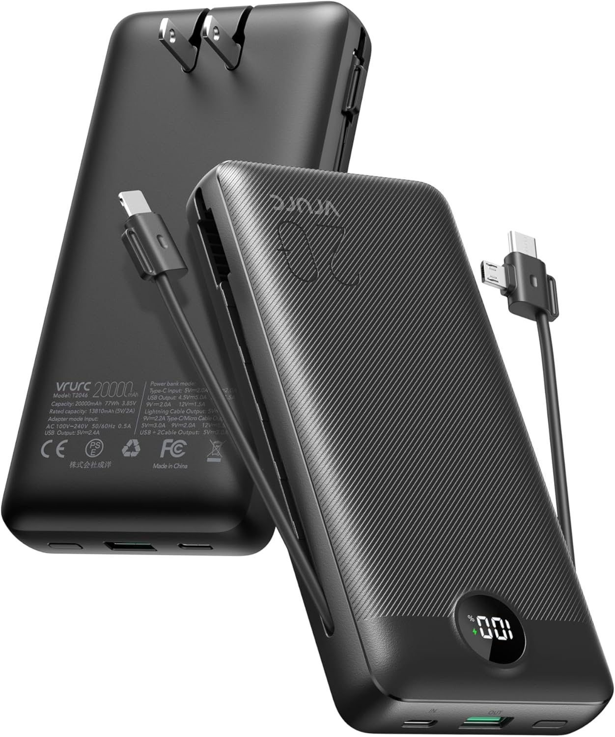 VRURC Portable Charger 20000mAh, Fast Charging Power Bank USB C,4 Output 2 Input...