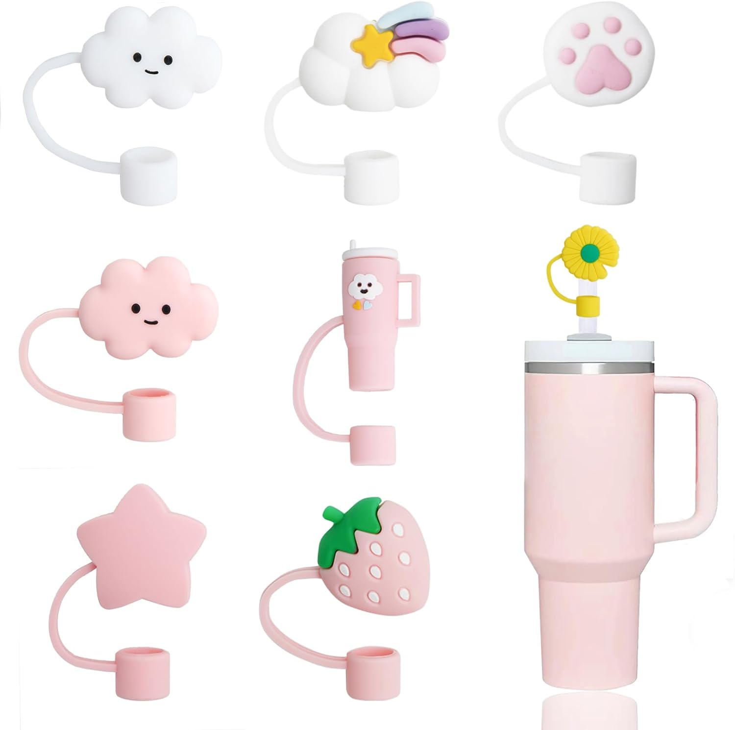 8Pcs Straw Covers Cap Toppers Compatible with Stanley 30&40 oz Tumbler Cup,Reusa...