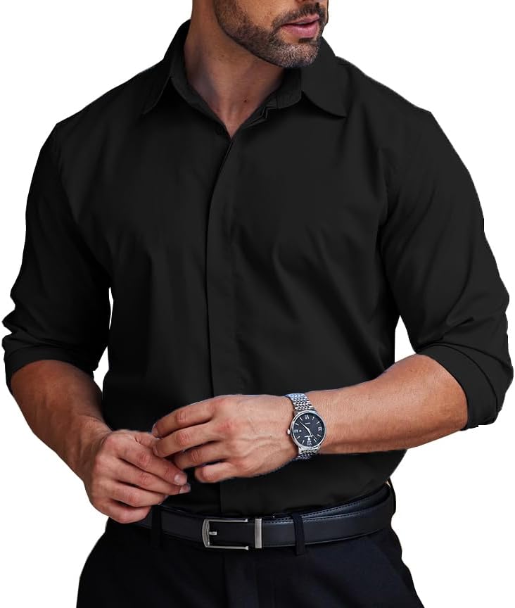 COOFANDY Men's Formal Dress Shirt Hidden Button Front Wrinkle Free Shirt Regular...