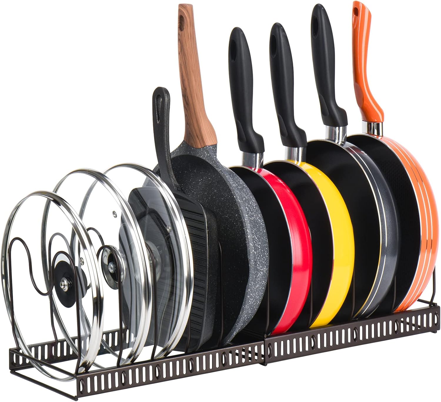 Toplife Expandable Pans Organiser Rack, 10 Adjustable Compartments, Pantry Cupbo...