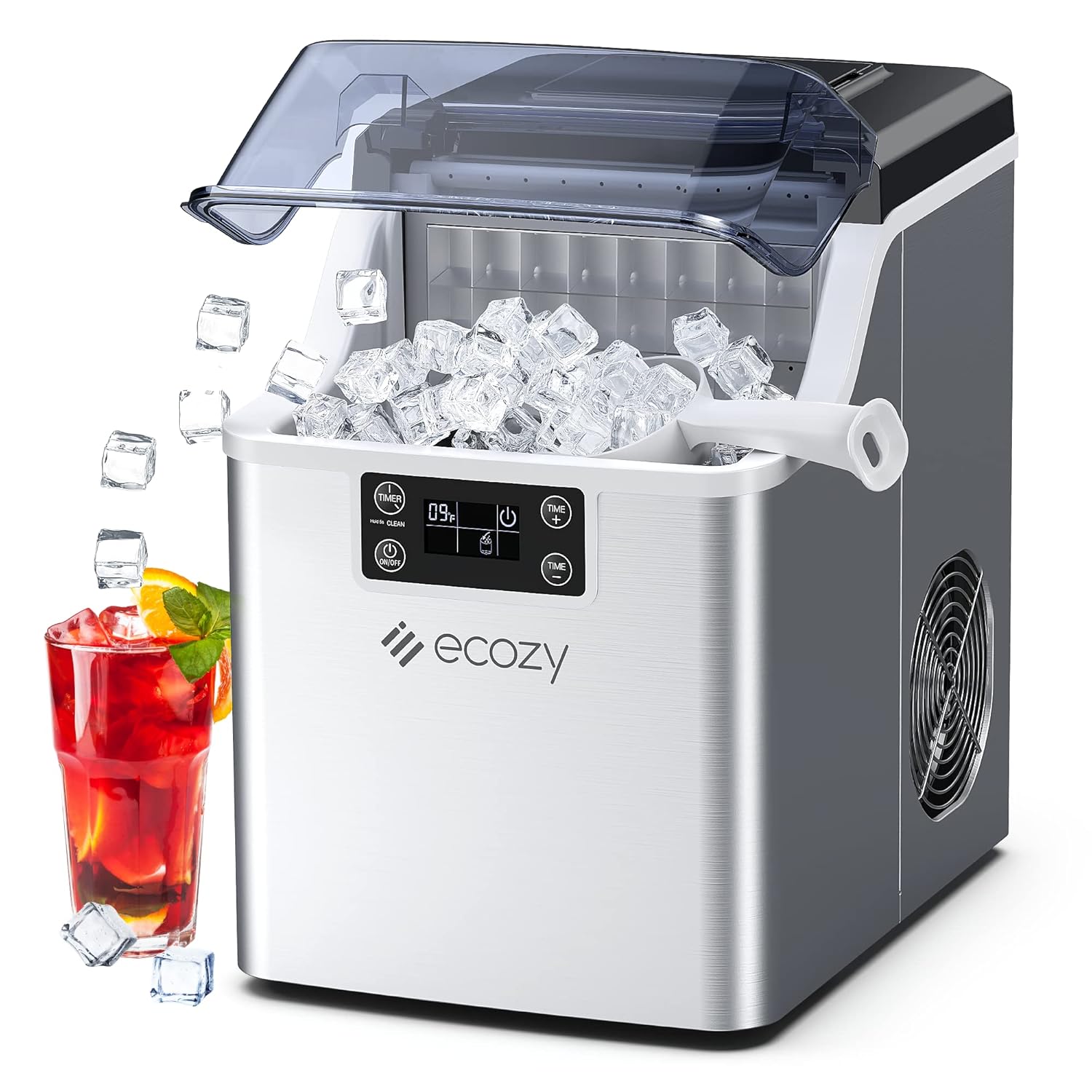 ecozy Countertop Ice Makers, 45lbs Per Day, 24 Cubes Ready in 13 Mins, Stainless...