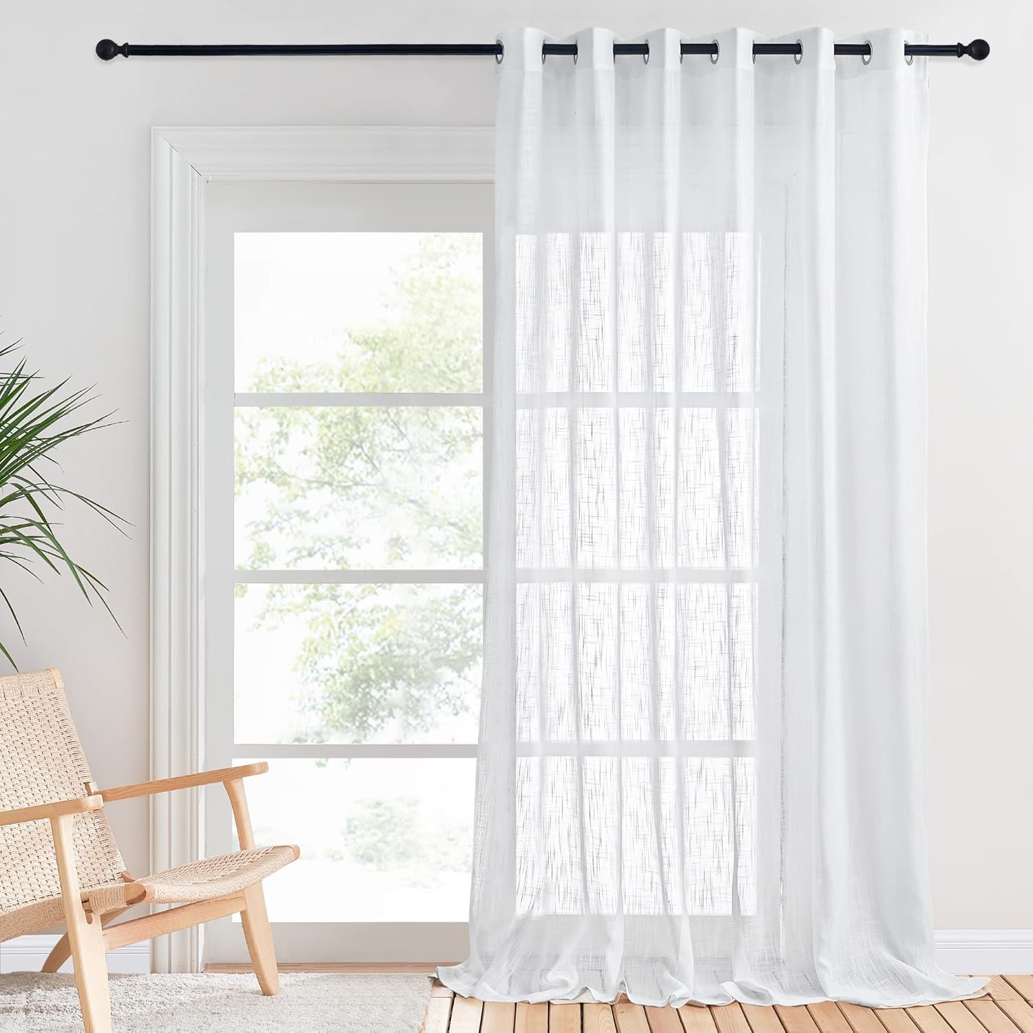 PONY DANCE White Net Curtain 90 x 90 Inch Drop, Extra Wide Eyelet Top Linen Look...