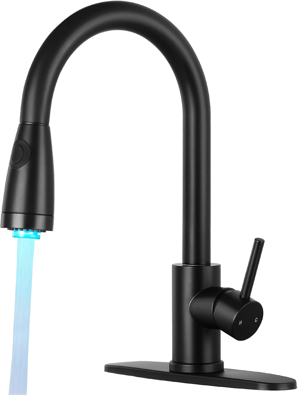 Qomolangma Matte Black Kitchen Faucet with Pull Down Sprayer, LED Single Handle...