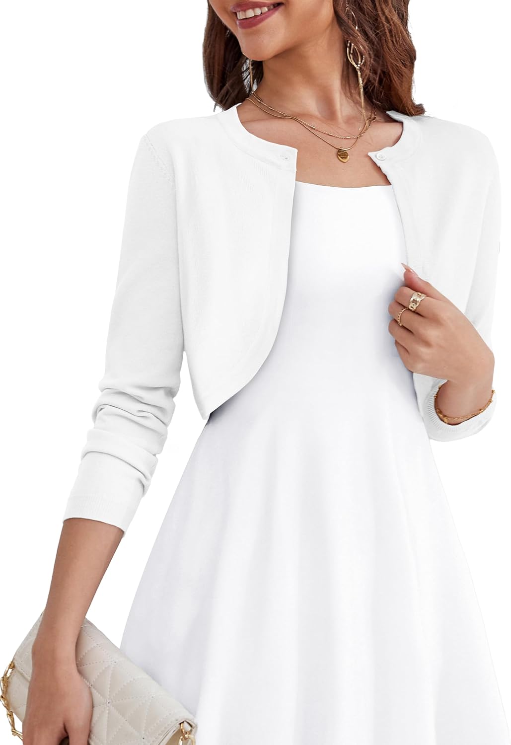 OmicGot Women's Long Sleeve Cardigan Knit Sweaters Cropped Open Front Bolero Shr...