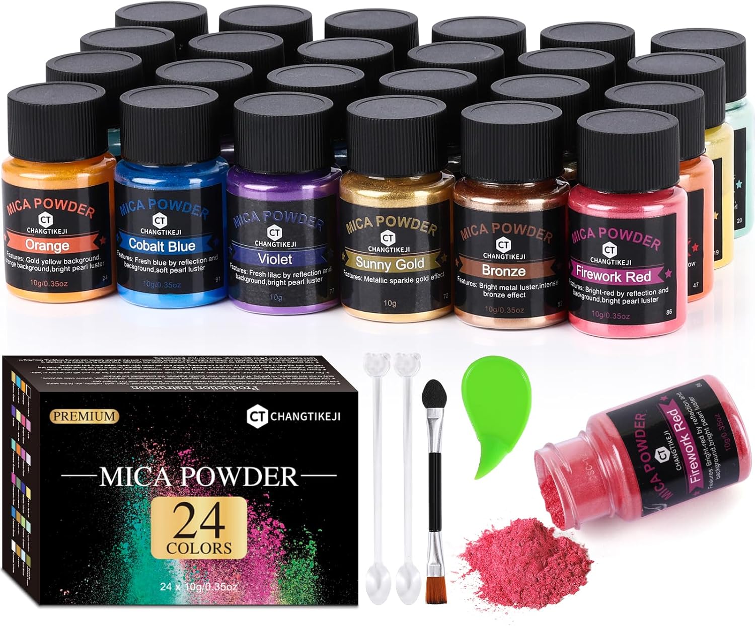 Mica Powder，24 Colors - 10g/Bottle of Natural Pigment Powder for Epoxy Resin，S...