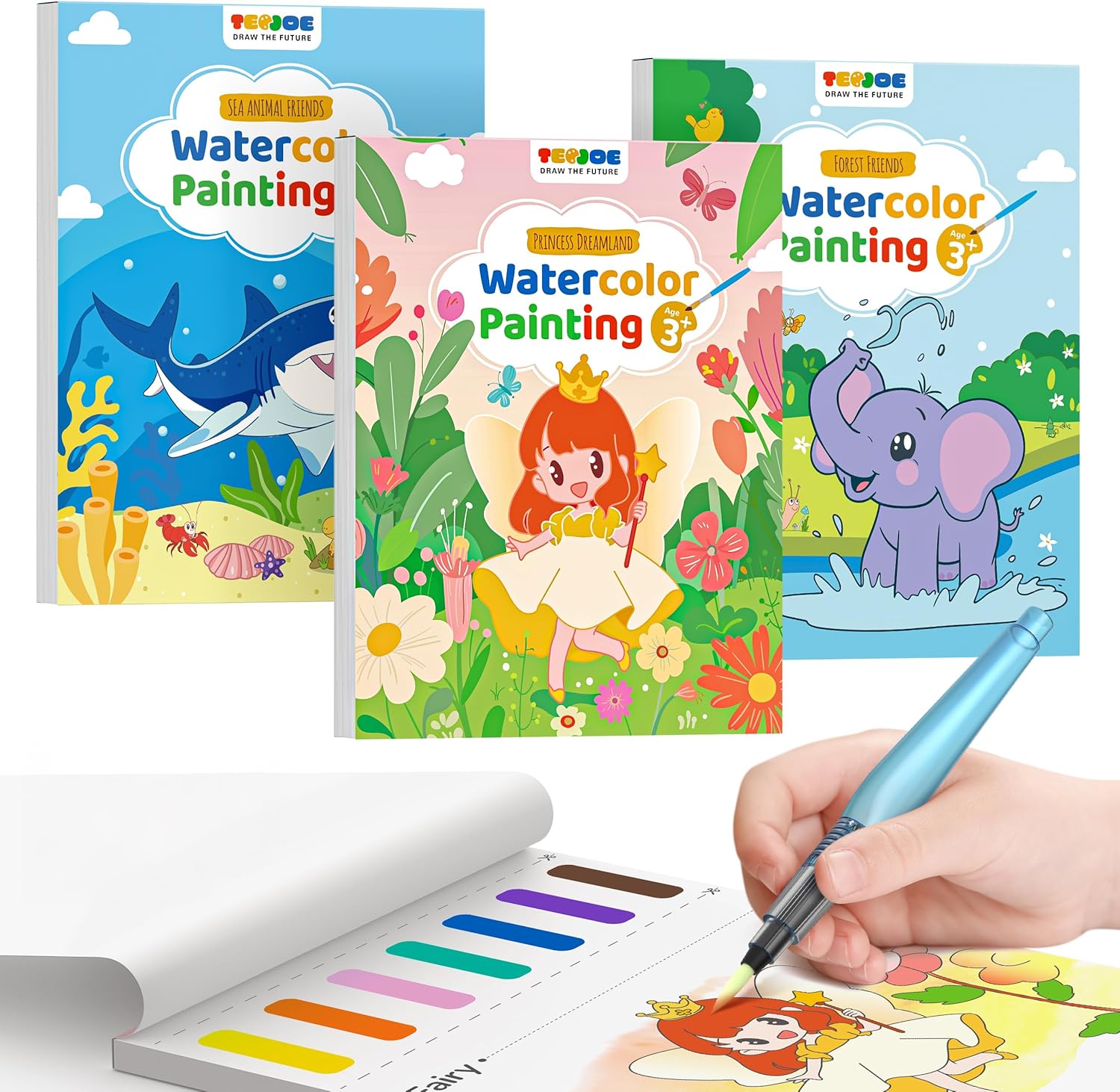 TECJOE 3 Pack Paint with Water Coloring Books for Toddlers, Watercolor Paint Set...