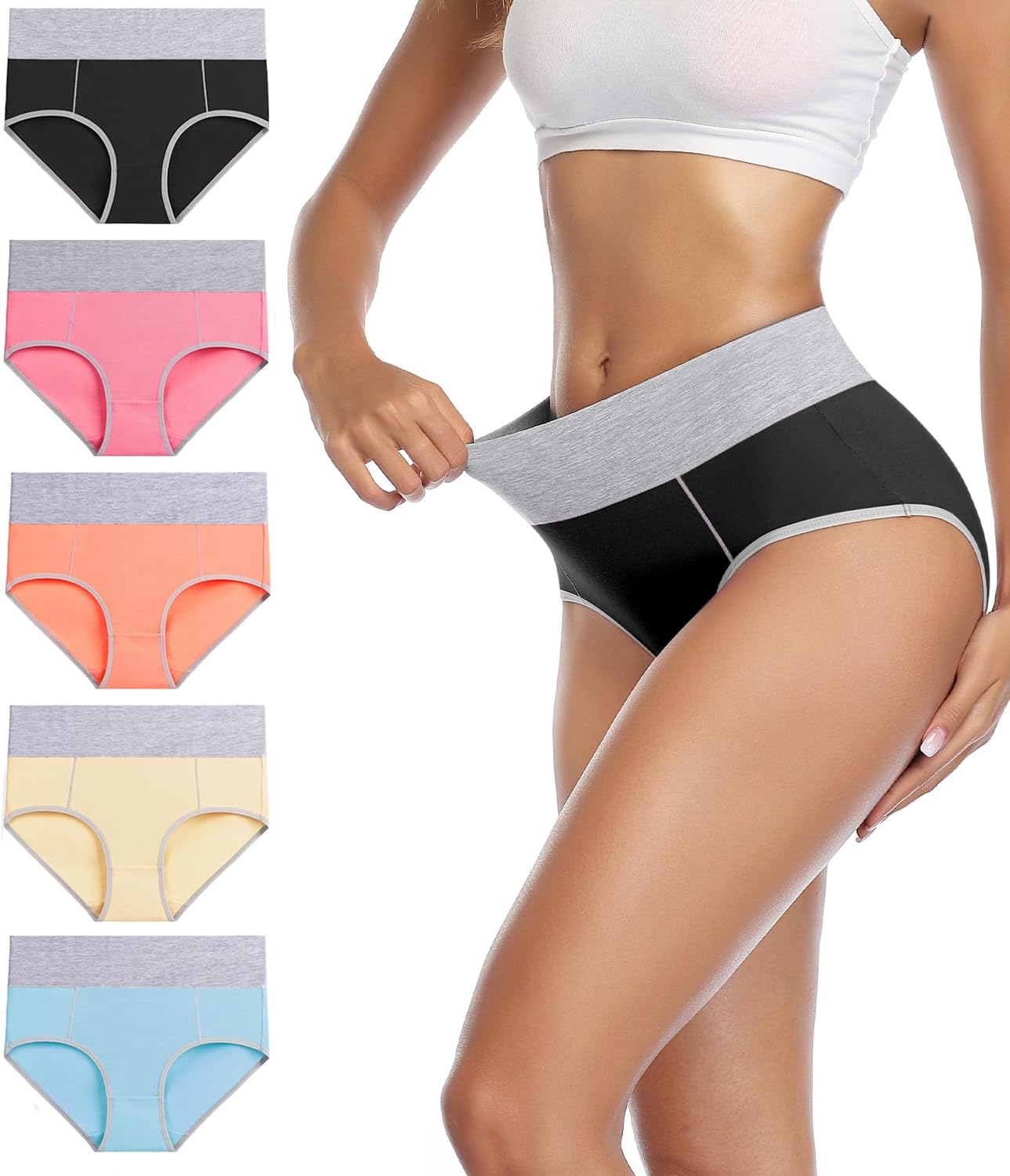 wirarpa Women's Cotton Underwear High Waist Stretch Briefs Soft Underpants Ladie...