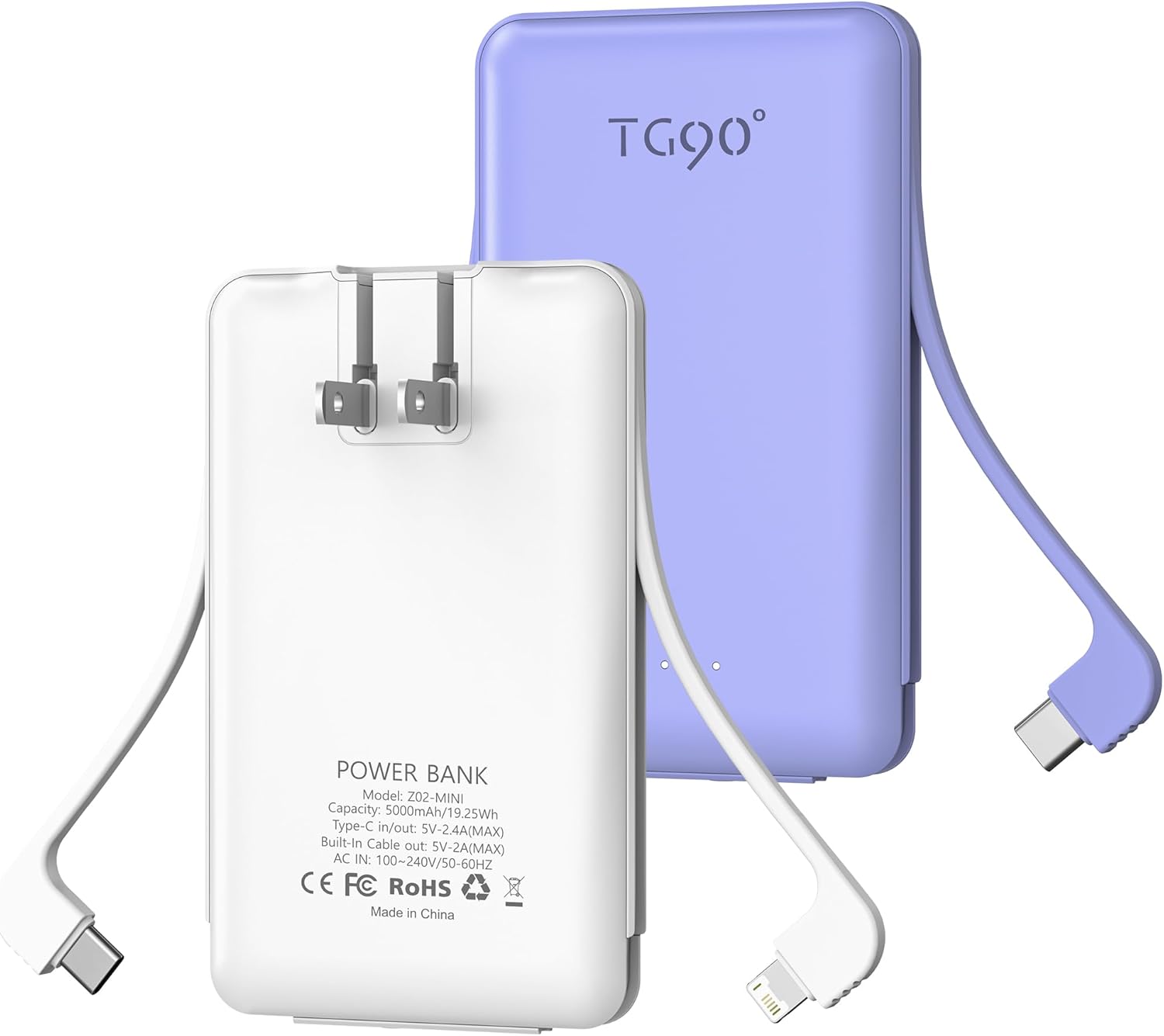 TG90° 2 Pack External Battery Pack 5000mAh Portable Charger, USB C Power Bank wi...