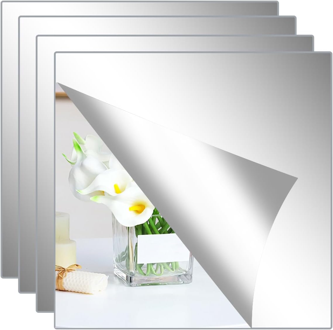 Hode 4 Pieces Self Adhesive Mirror Tiles 30x30cm (2mm Thick), Acrylic Stick on M...