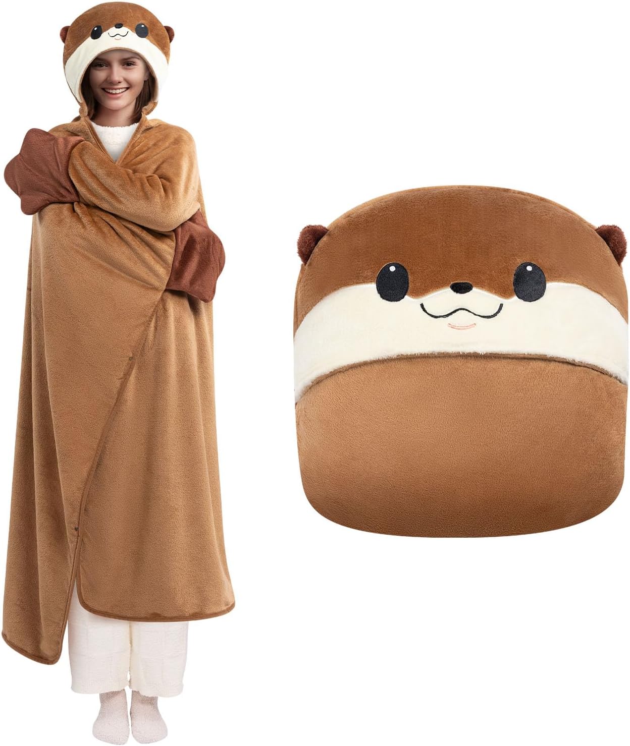 Mewaii Oversized Blanket Hoodie Wearable Kawaii Otter Blanket Hooded Cloak 51.2"...