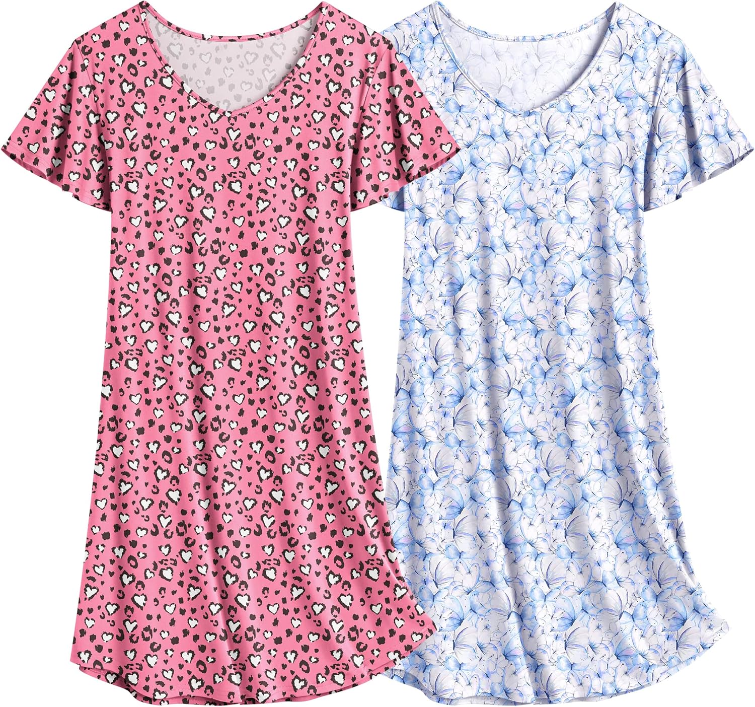 Ekouaer 2 Pack Nightgowns for Women Flare Short Sleeve Sleepshirt V Neck Sleepwe...
