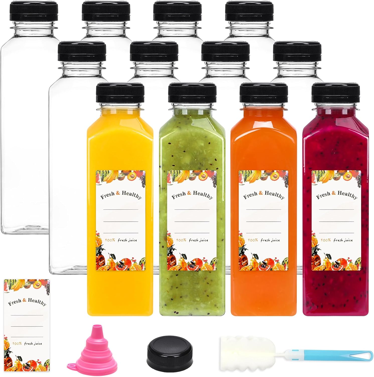 Moretoes 64pcs 16oz Juice Bottles, Reusable and Take Out Juicing Bottles, Clear...