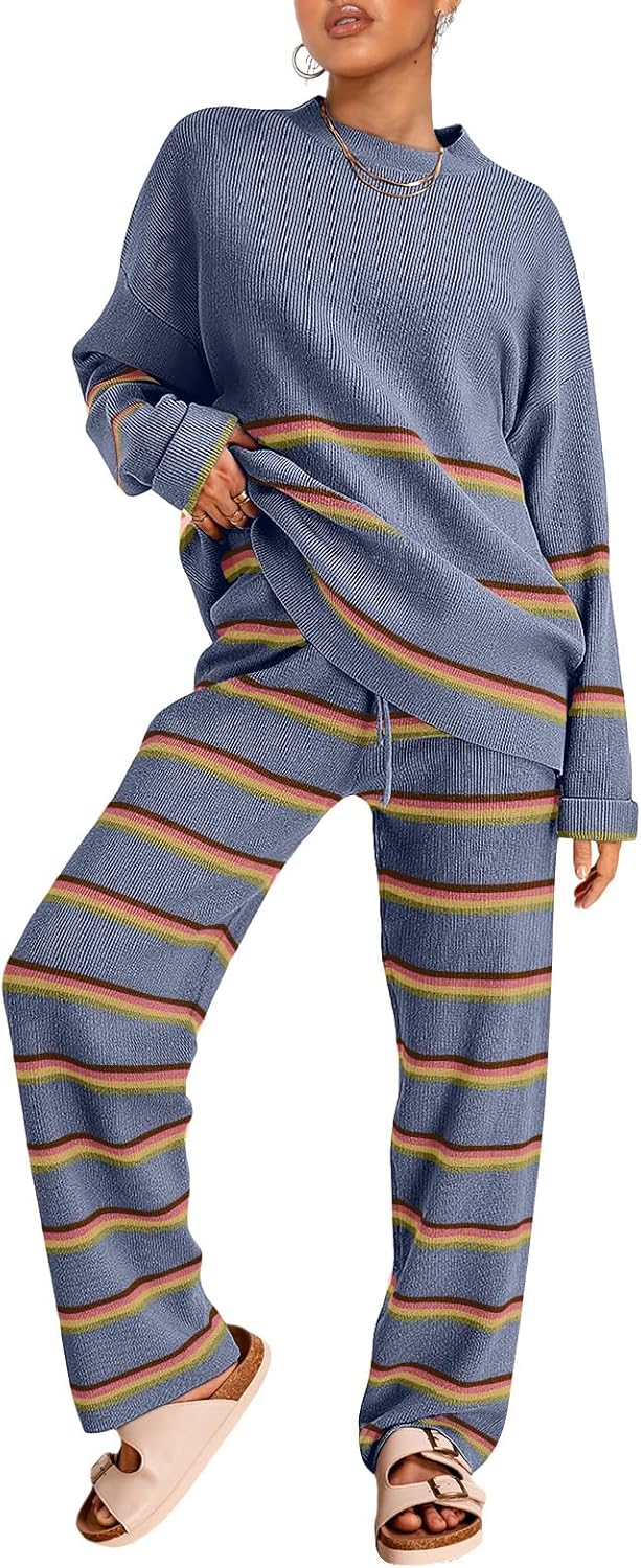 LILLUSORY 2 Piece Outfits for Women 2024 Fall Fashion Oversized Striped Sweaters...