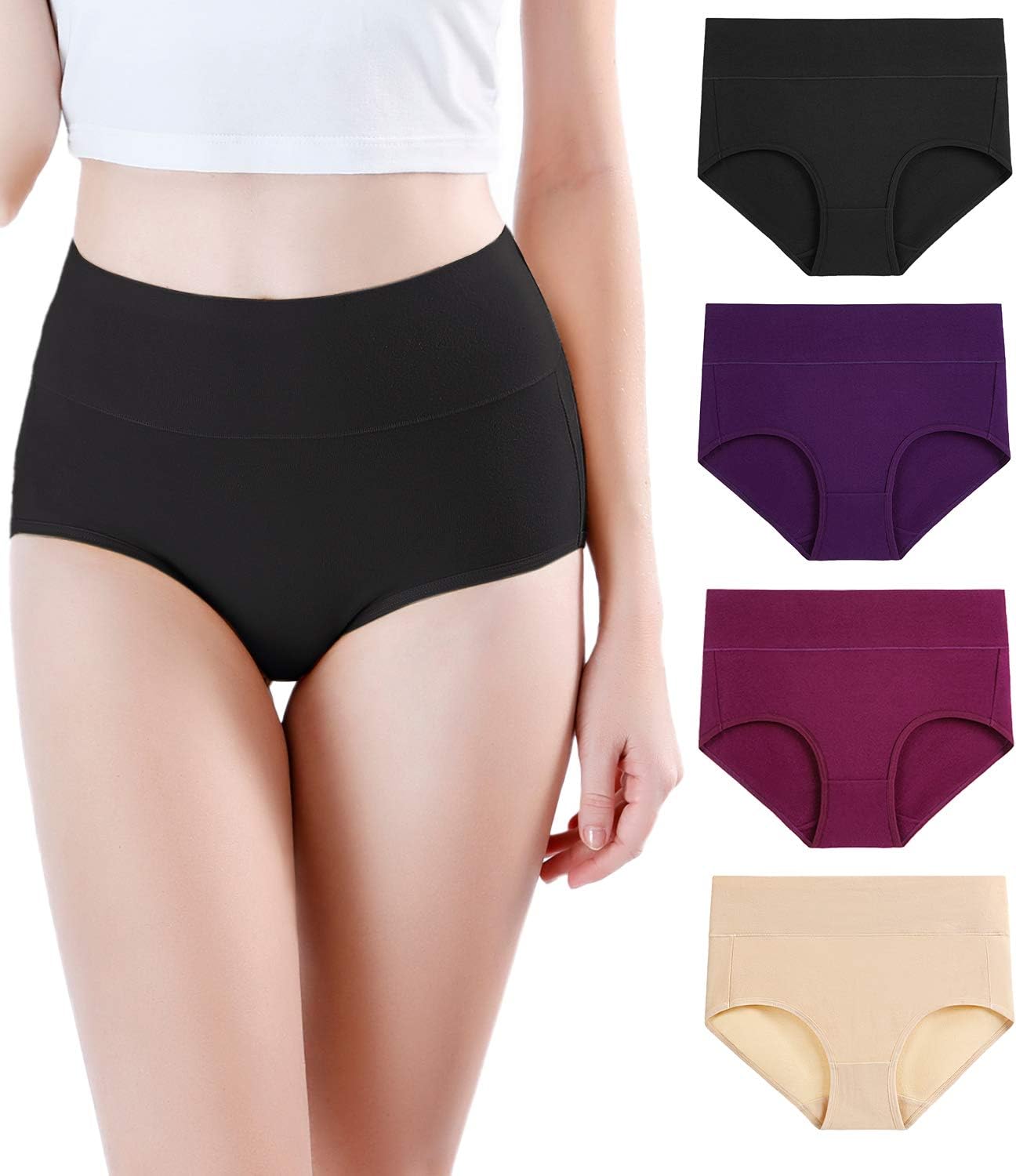 wirarpa Women's Modal Underwear Soft High Waist Briefs Ladies Panties 4 Pack (Re...