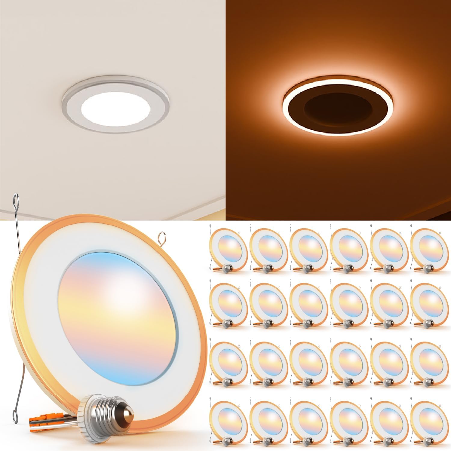 Sunco 24 Pack 6 Inch LED Recessed Light, Can Lights for Ceiling, Flat with Night...