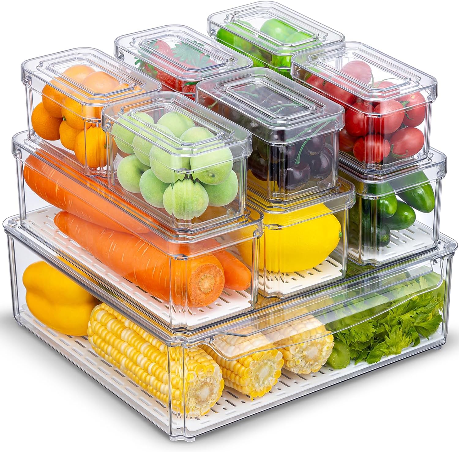 KUMD 10 Pack Fridge Organisers, Stackable Fridge Storage Containers with Lids, B...
