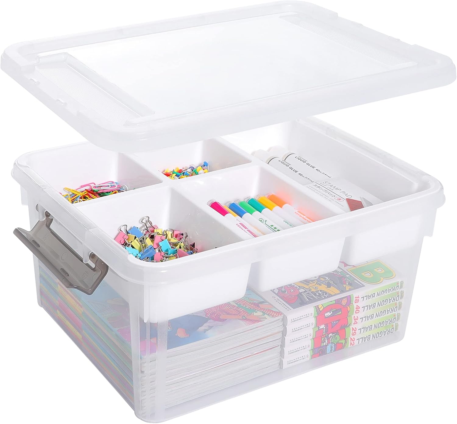 Citylife 17 QT Plastic Storage Box with Removable Tray Craft Organizers and Stor...