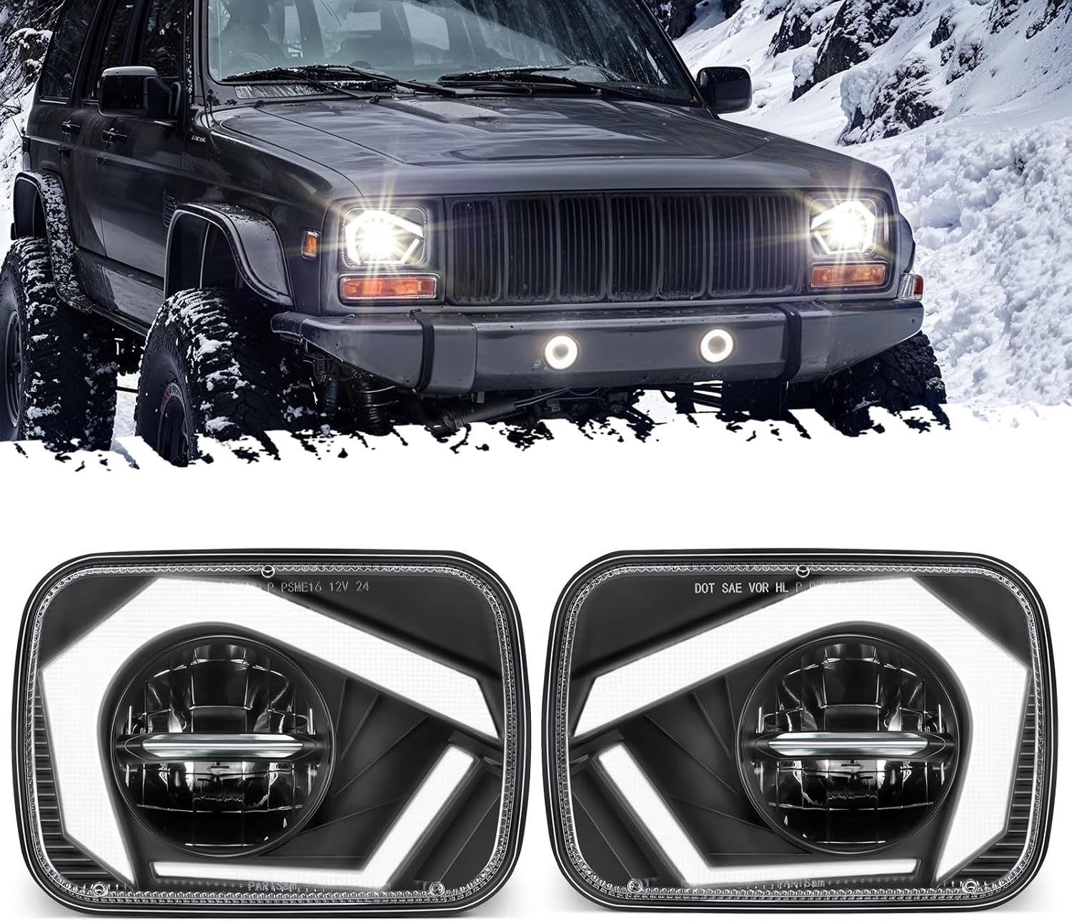 Partsam 2025 H6054 LED Headlights 7x6 5x7 Headlamp Hi/Low Sealed Beam Lights [DO...