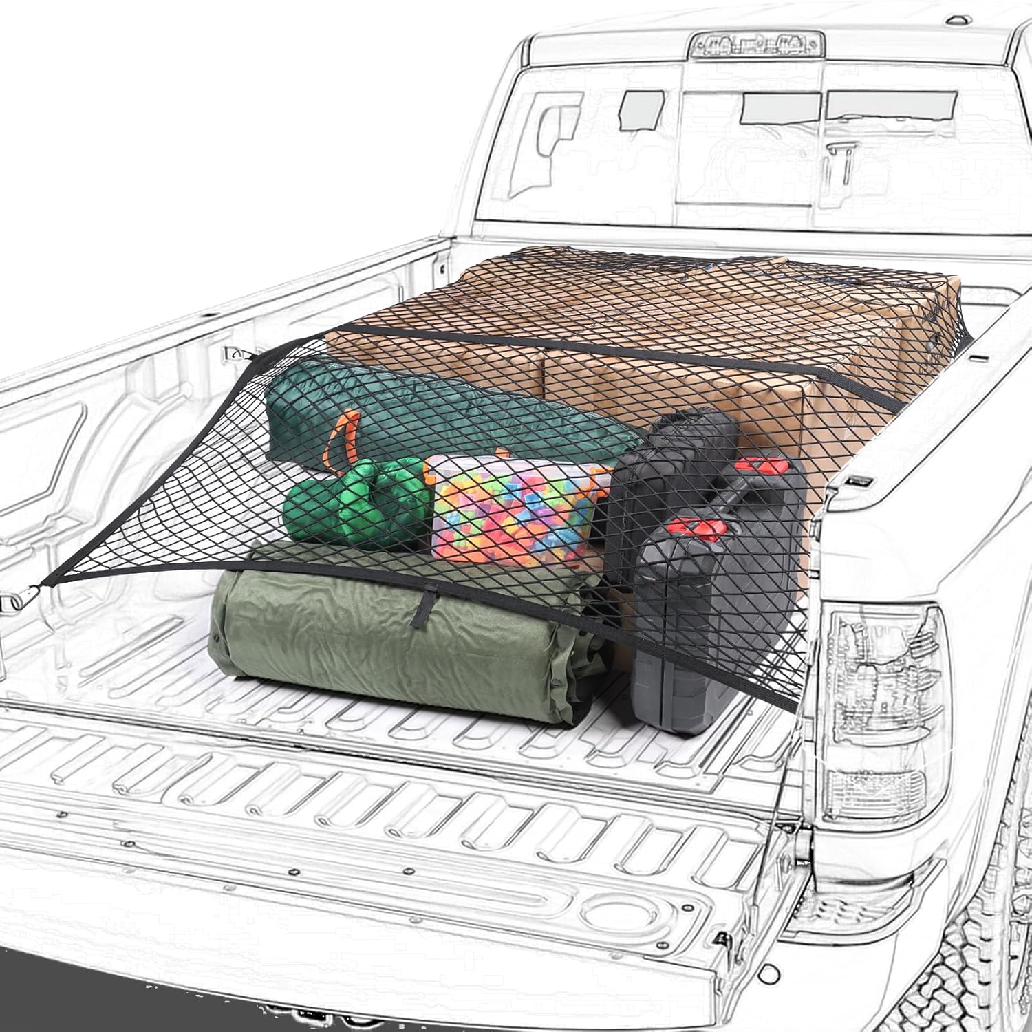 Truck Bed Net, Highly Elastic Cargo Net for Pickup Truck Bed, Stretchable Mesh O...