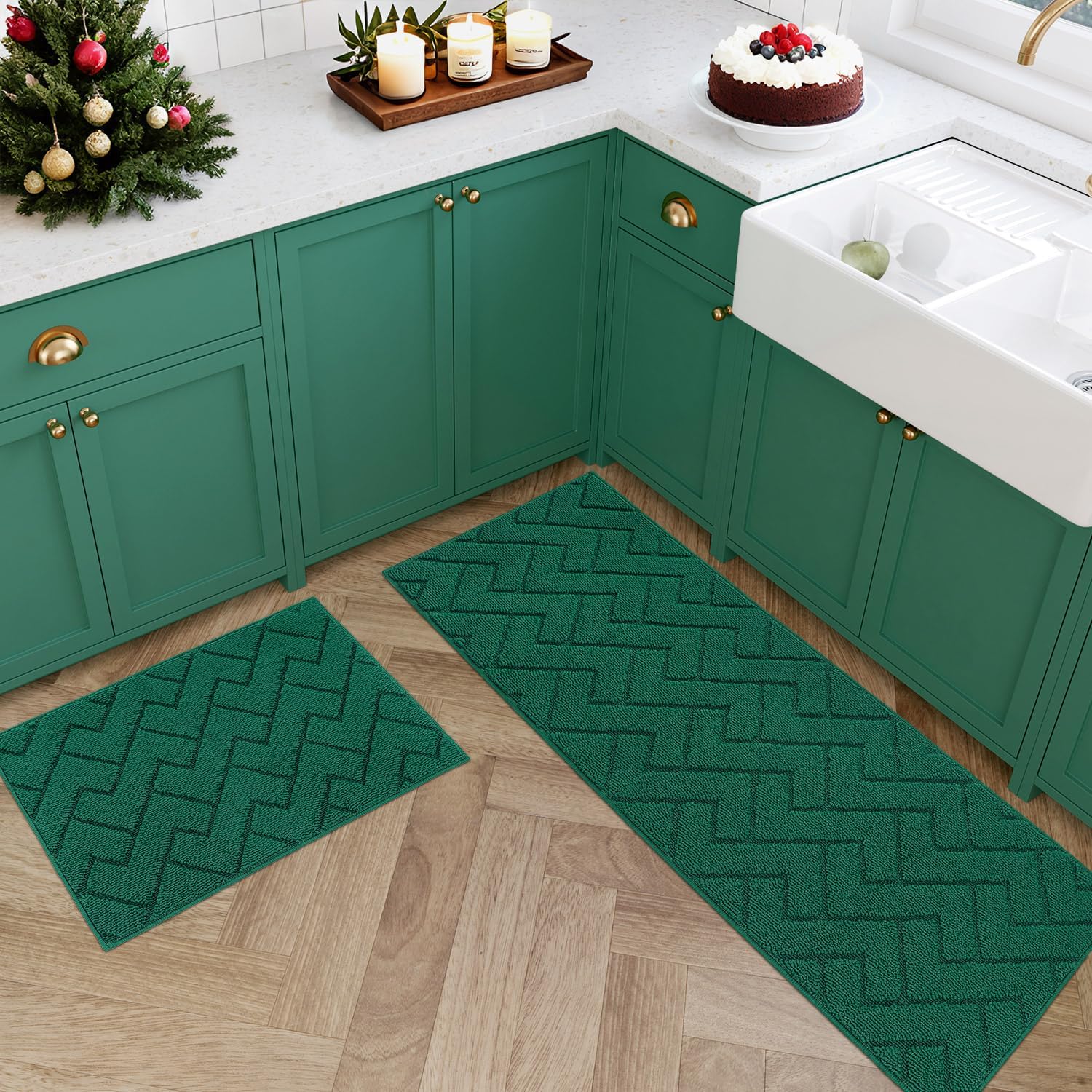 hicorfe Kitchen Rugs and Mats Sets,2 Pieces Super Absorbent Polypropylene Non-Sl...
