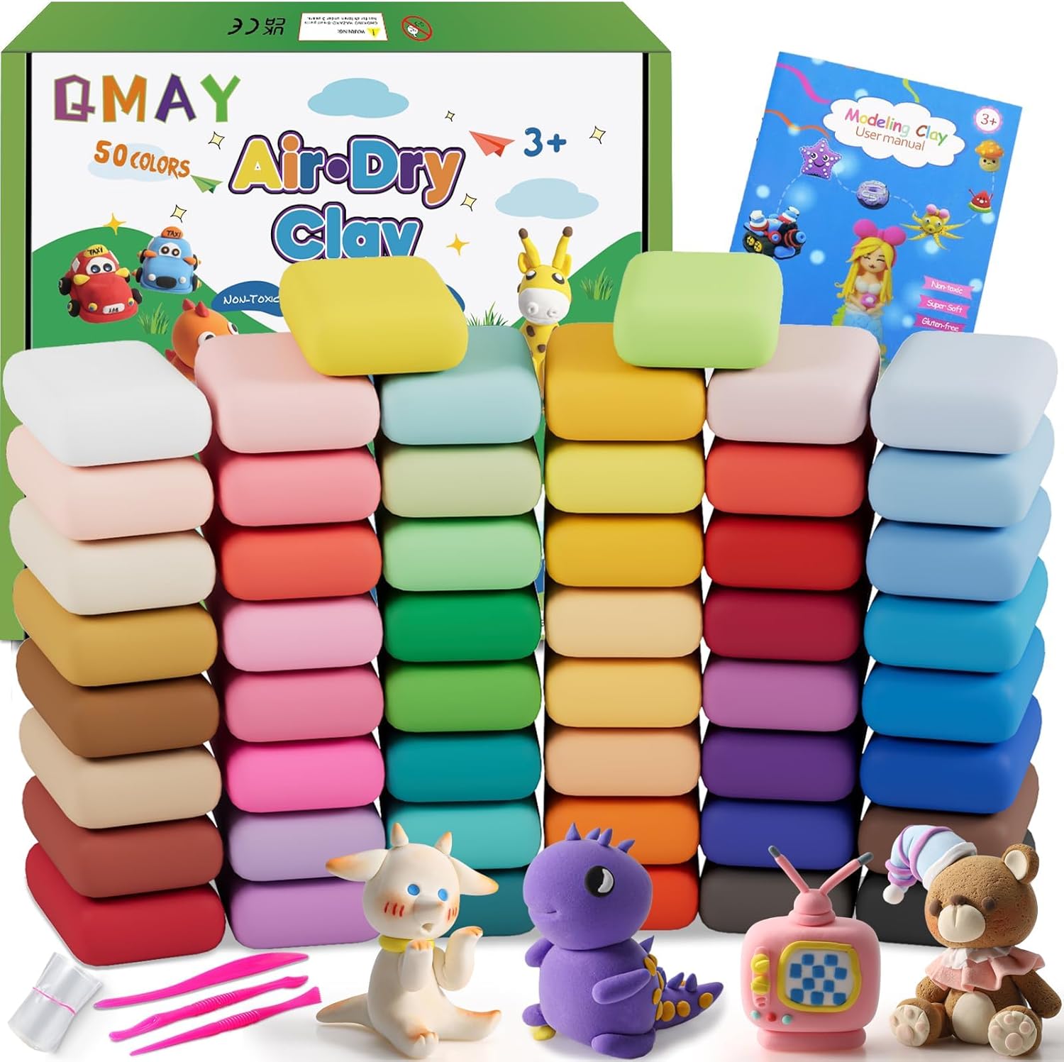 QMay Air Dry Clay 50 Colors-DIY Modeling Clay Starter Kit with Sculpting Tools,...