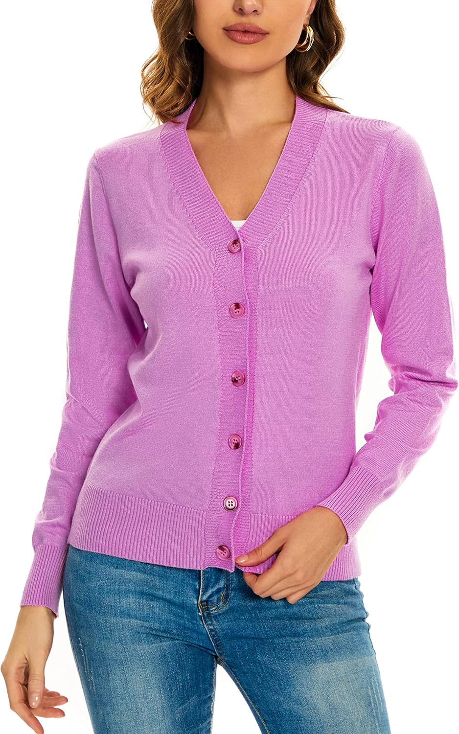 Women's V Neck Button Down Long Sleeve Cardigan Sweater V-pink XX-Large