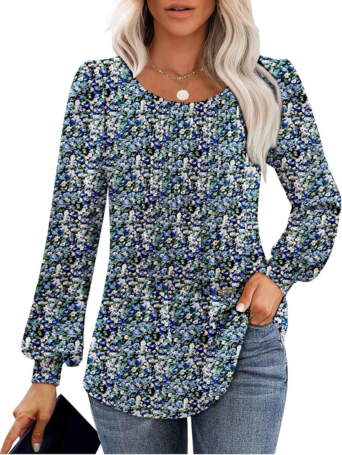 Long Sleeve Shirts For Women Fall Fashion 2025 Womens Tunic Tops Pleated Crew Ne...