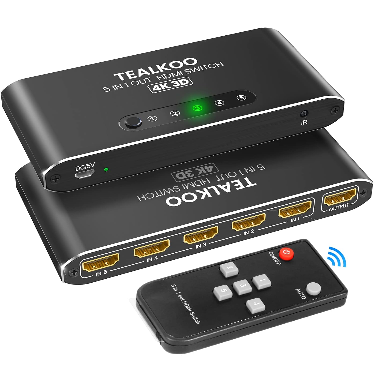 HDMI Switch 5 in 1 out with Remote, Aluminum HDMI Splitter HDMI Switcher Support...