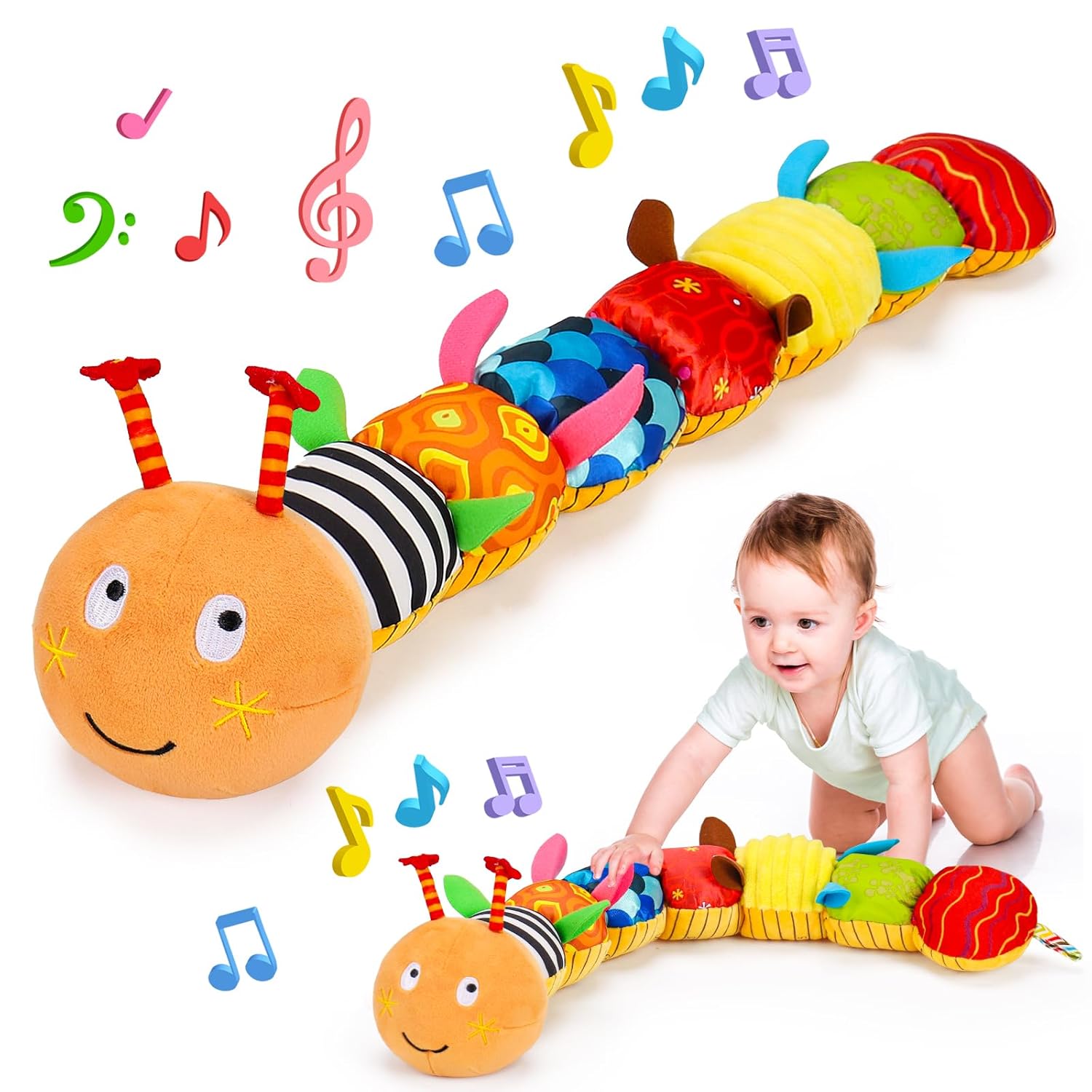 Baby Sensory Caterpillar Toys 0-3 Month Music Animal Stuffed Plush Toy for Infan...