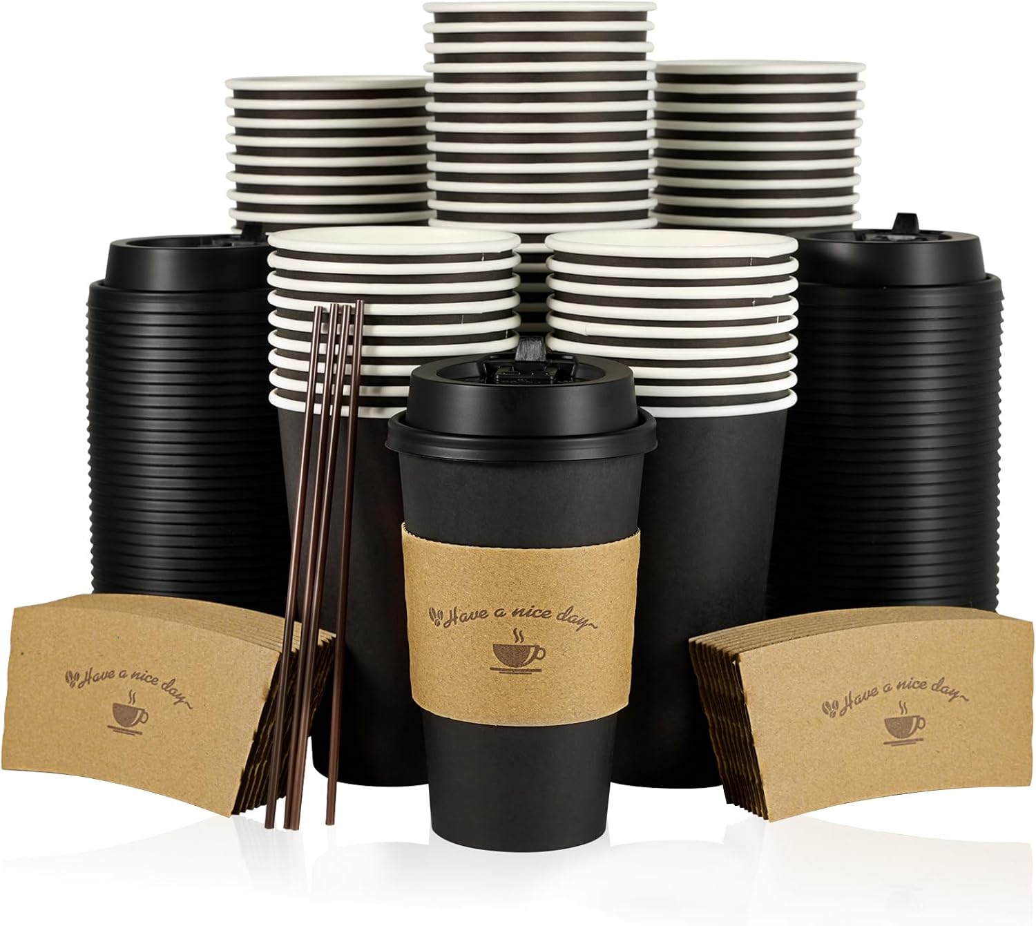 LITOPAK 100 Pack 16 oz Paper Coffee Cups, Drinking Cups for Hot Coffee Chocolate...
