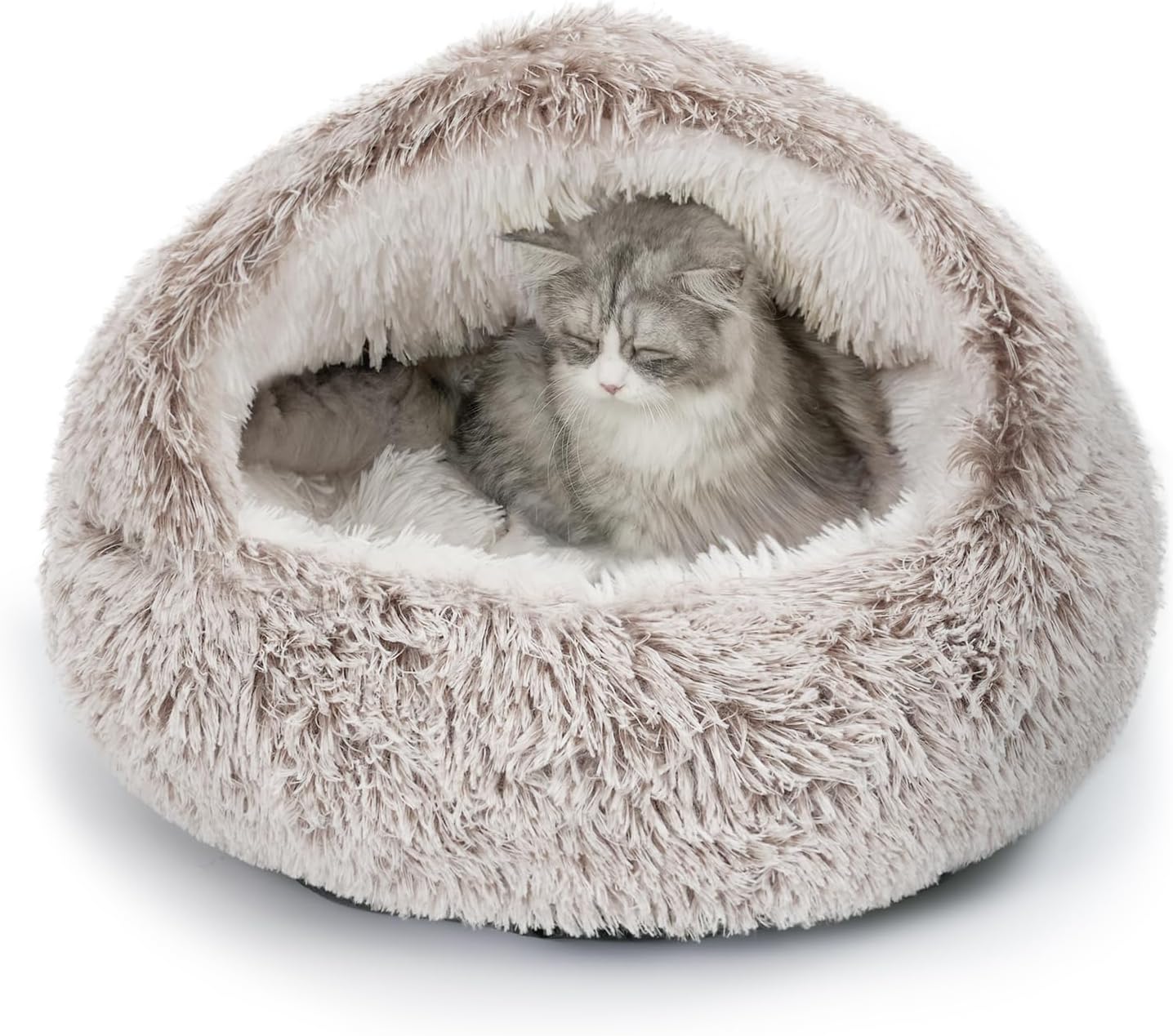 CATISM Cat Bed, Plush Hooded Cat Beds for Indoor Cats, Calming Cat Nest, Self Wa...