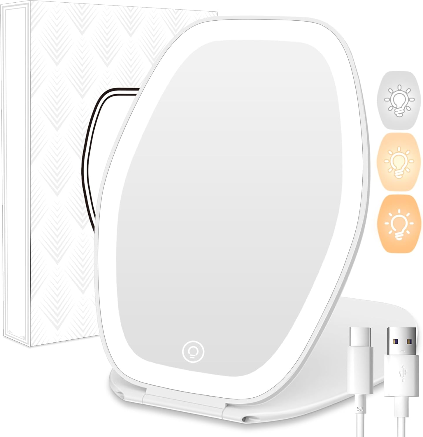 Travel Makeup Mirror with Light: 3 Color Lighting Portable Mirror with Touch Scr...