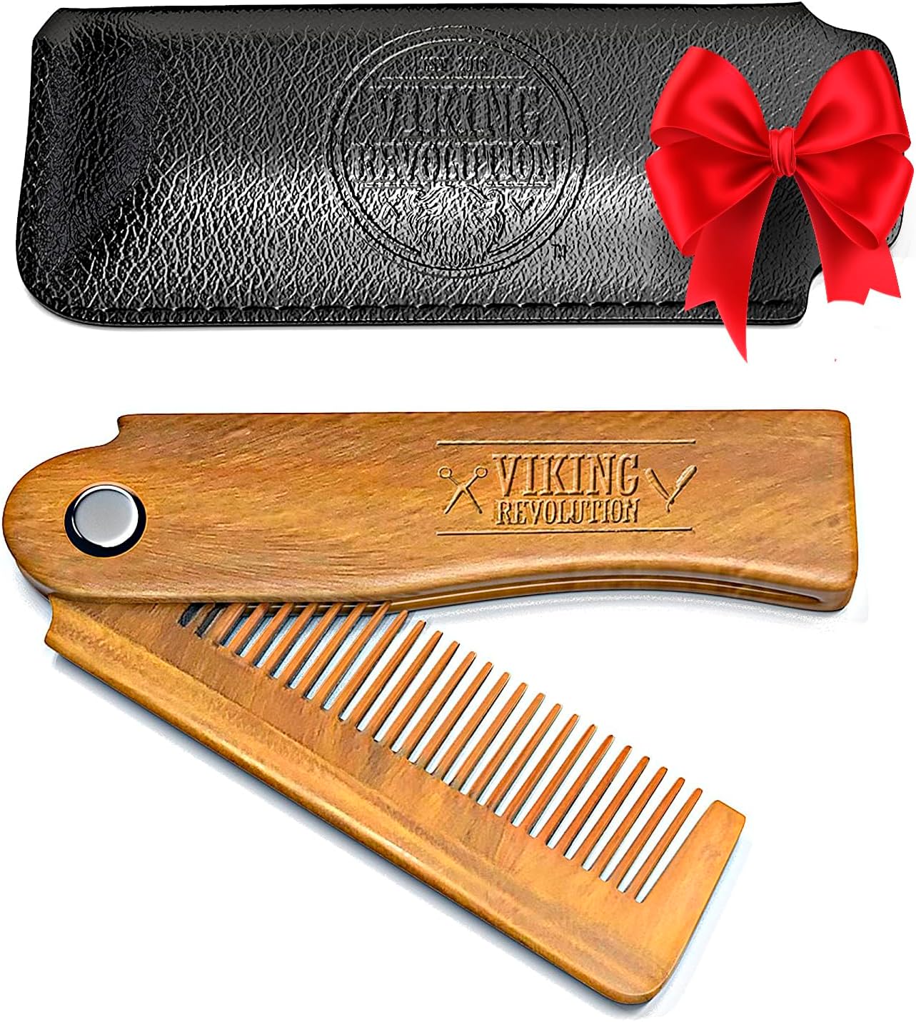 Viking Revolution - Folding Beard Comb with Carrying Pouch for Men - All Natural...