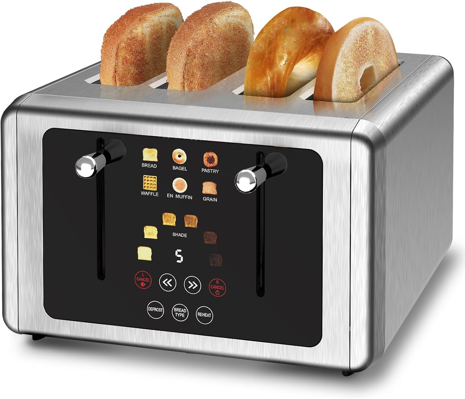 4 Slice Toaster, Touchscreen & Dual Independent Control Panel，5 Basic Functions...