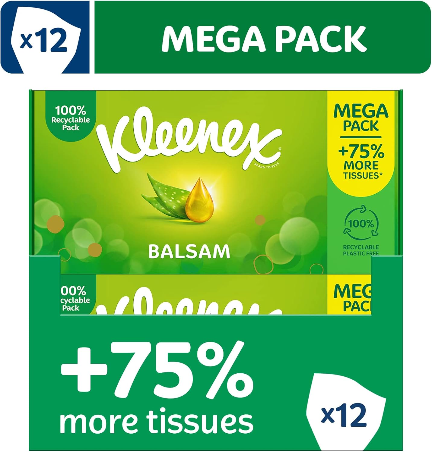 Kleenex Balsam Tissues, Mega Pack - 1,344 Sheets (12 Boxes x 112 Sheets) - Balm...